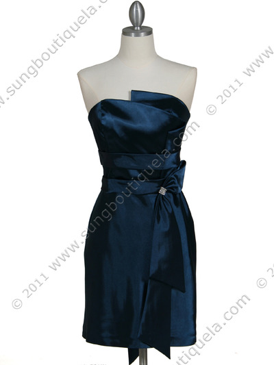 5073 Teal Blue Strapless Cocktail Dress - Teal Blue, Front View Medium