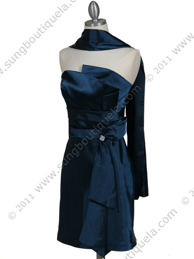 5073 Teal Blue Strapless Cocktail Dress - Teal Blue, Alt View Medium