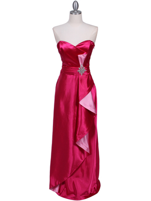 5087 Hot Pink Satin Strapless Evening Dress, Hot Pink