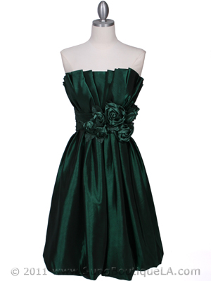 5095 Green Strapless Floral Cocktail Dress, Green