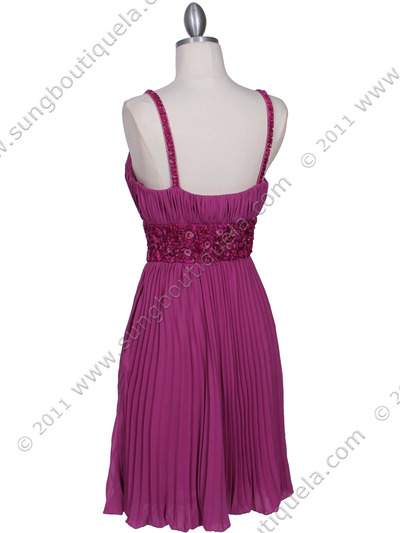 5096 Purple Pleated Cocktail Dress - Purple, Back View Medium