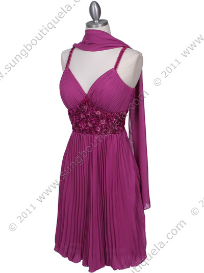 5096 Purple Pleated Cocktail Dress - Purple, Alt View Medium