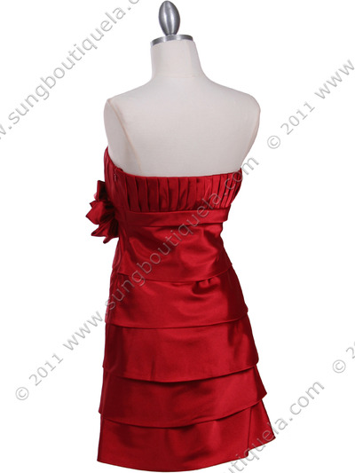 5097 Red Strapless Cocktail Dress - Red, Back View Medium