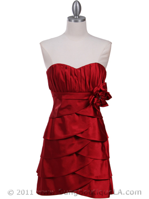5097 Red Strapless Cocktail Dress, Red
