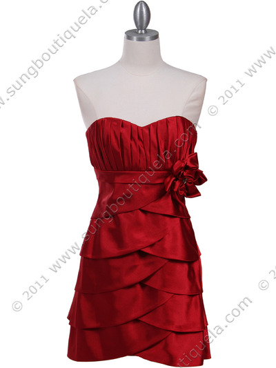 5097 Red Strapless Cocktail Dress - Red, Front View Medium