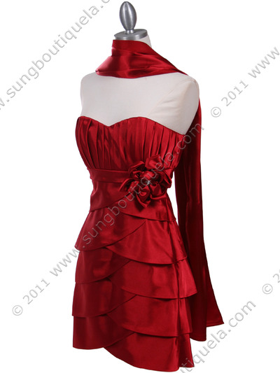 5097 Red Strapless Cocktail Dress - Red, Alt View Medium