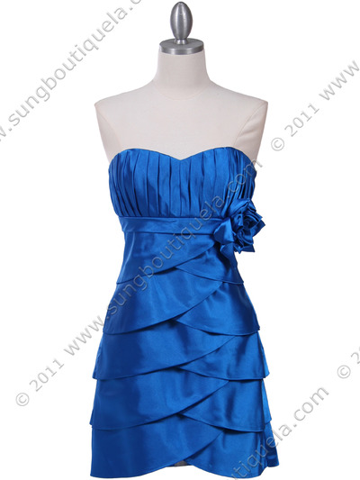 5097 Turquoise Strapless Cocktail Dress - Turquoise, Front View Medium