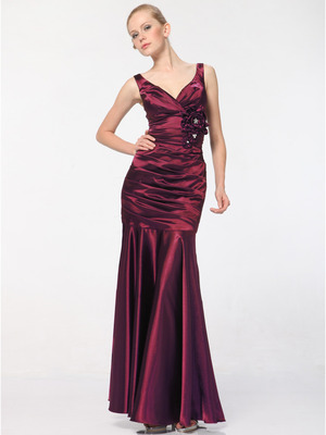 5098 Burgundy Satin Evening Dress, Burgundy