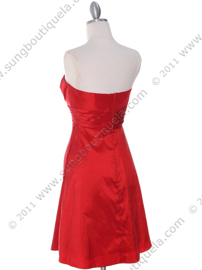 509 Red Taffeta Cocktail Dress - Red, Back View Medium
