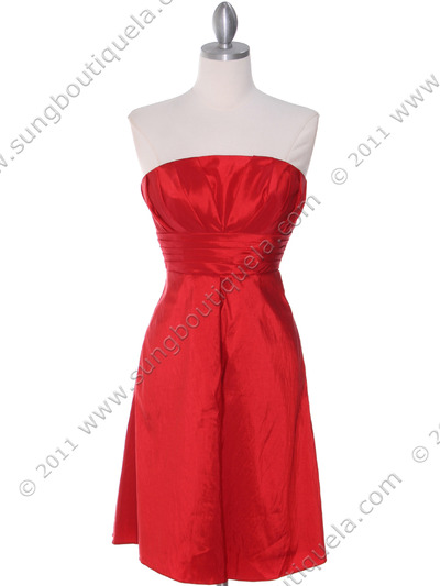 509 Red Taffeta Cocktail Dress - Red, Front View Medium