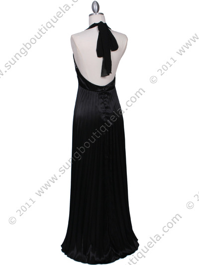 5141 Black Sequin Top Halter Evening Dress - Black, Back View Medium