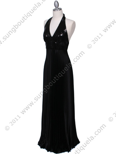 5141 Black Sequin Top Halter Evening Dress - Black, Alt View Medium