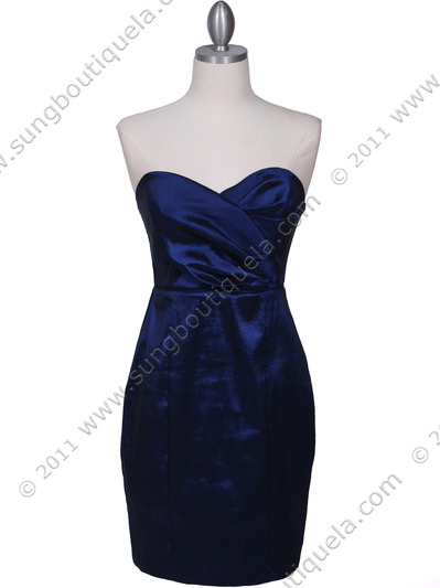 5148 Navy Stretch Taffeta Cocktail Dress - Navy, Front View Medium