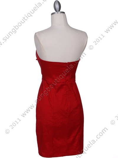 5148 Red Stretch Taffeta Cocktail Dress - Red, Back View Medium