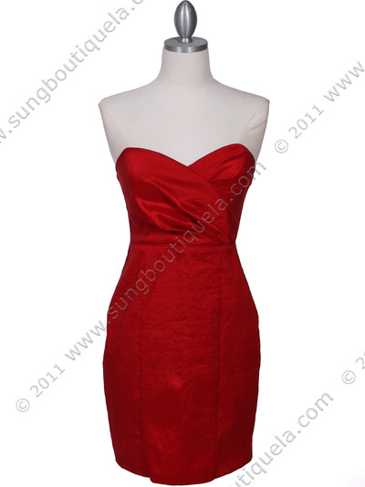 5148 Red Stretch Taffeta Cocktail Dress - Red, Front View Medium