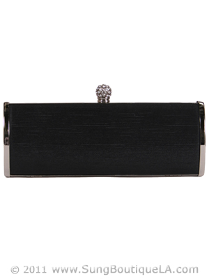 BL517A Black Evening Clutch with Rhinestone Clip, Black