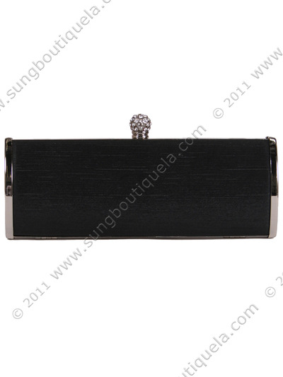BL517A Black Evening Clutch with Rhinestone Clip - Black, Front View Medium