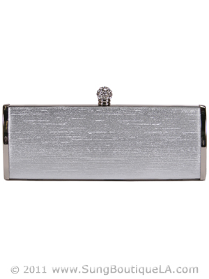BL517A Silver Evening Clutch with Rhinestone Clip, Silver