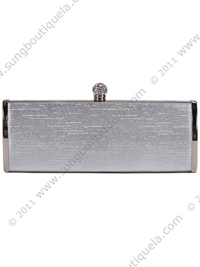 BL517A Silver Evening Clutch with Rhinestone Clip - Silver, Front View Medium