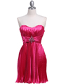 5203 Hot Pink Strapless Pleated Cocktail Dress - Hot Pink, Front View Thumbnail