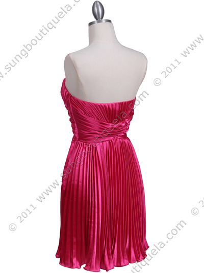 5203 Hot Pink Strapless Pleated Cocktail Dress - Hot Pink, Back View Medium