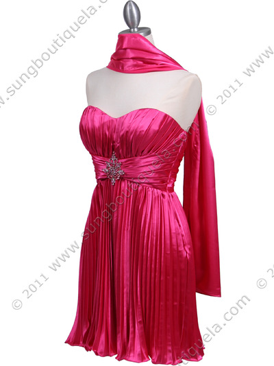 5203 Hot Pink Strapless Pleated Cocktail Dress - Hot Pink, Alt View Medium