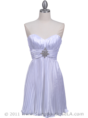 5203 White Strapless Pleated Cocktail Dress, White