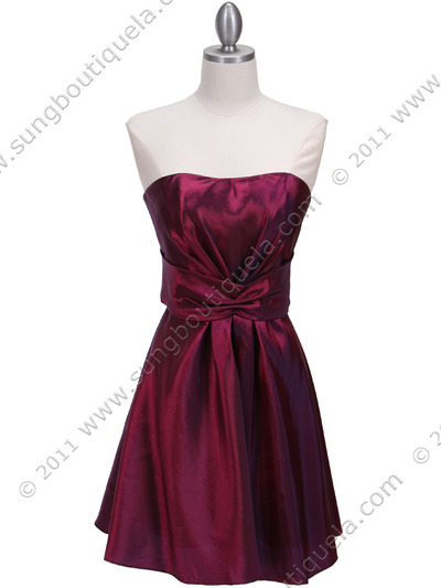 5207 Burgundy Taffeta Homecoming Dress - Burgundy, Front View Medium