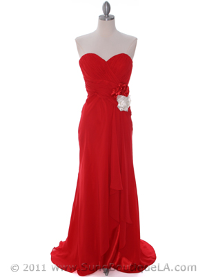 5230 Red Strapless Evening Dress, Red