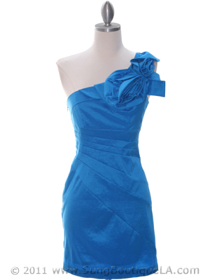 5232 Blue Stretch Taffeta Cocktail Dress, Blue