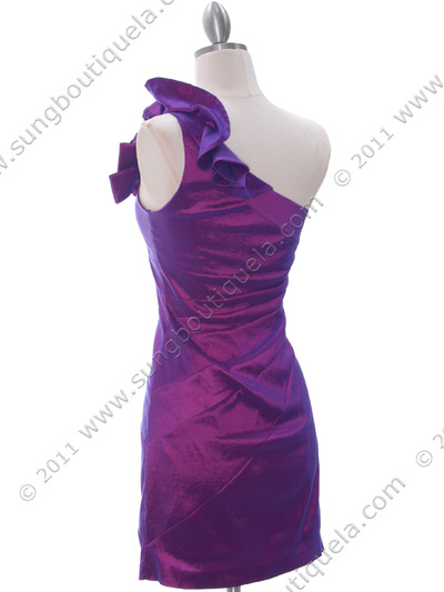 5232 Purple Stretch Taffeta Cocktail Dress - Purple, Back View Medium