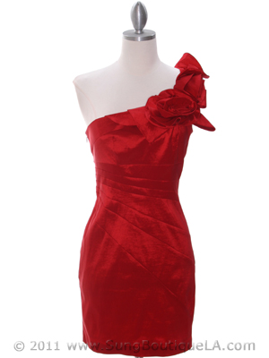 5232 Red Stretch Taffeta Evening Dress, Red