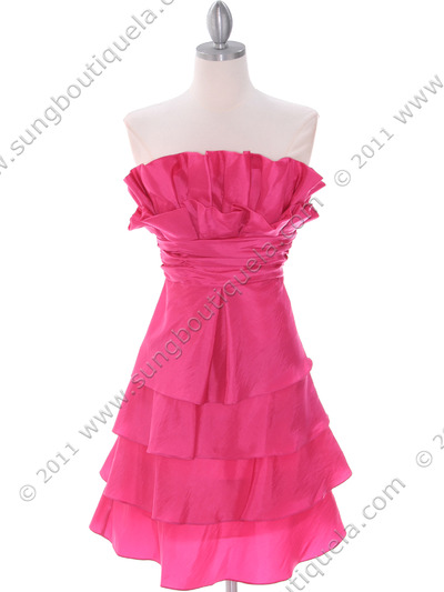 5239 Hot Pink Homecoming Dress - Hot Pink, Front View Medium