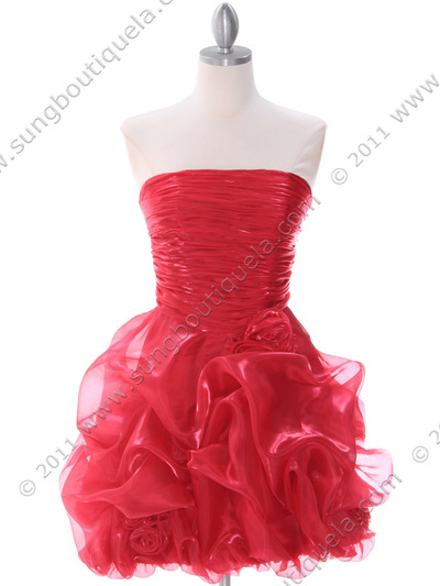 5240 Dark Red Short Prom Dress - Dark Red, Front View Medium