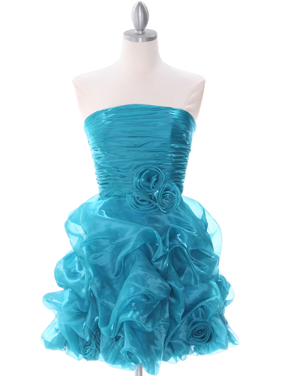 5240 Teal Cocktail Dress - Teal, Front View Medium