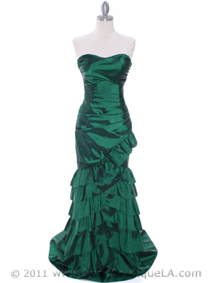 5247 Green Taffeta Prom Evening Dress, Green