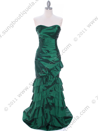 5247 Green Taffeta Prom Evening Dress - Green, Front View Medium