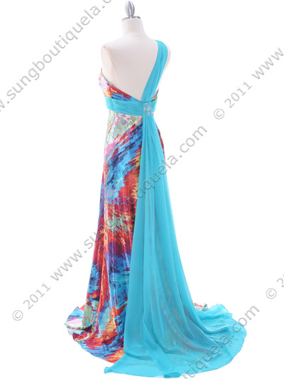 54112 Print Prom Evening Dress - Print, Back View Medium