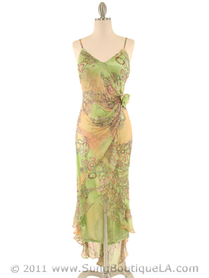 5525 Green Printed Silk Wrap Dress, Green