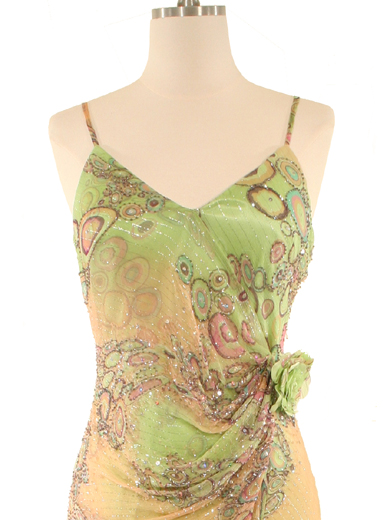 5525 Green Printed Silk Wrap Dress - Green, Alt View Thumbnail