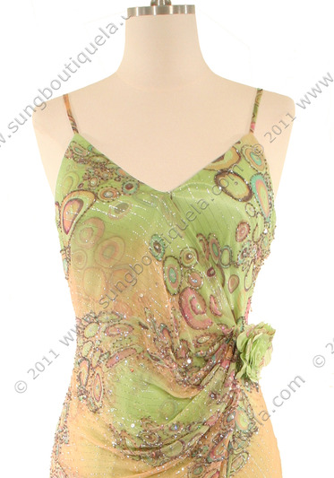 5525 Green Printed Silk Wrap Dress - Green, Alt View Medium