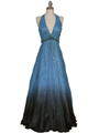 5541 Blue Beaded Silk Gown - Blue, Front View Thumbnail