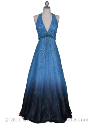 5541 Blue Beaded Silk Gown, Blue