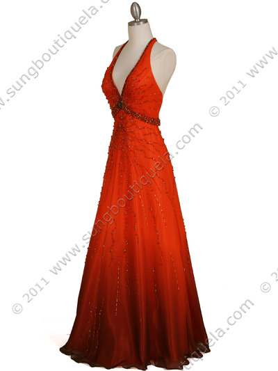5541 Orange Beaded Silk Gown - Orange, Alt View Medium