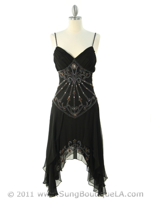 5555 Black Skill Beaded Cocktail Dress, Black