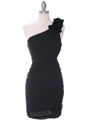 5567 Black Chiffon Ruched Cocktail Dress - Black, Front View Thumbnail