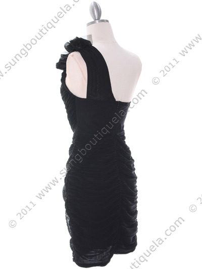 5567 Black Chiffon Ruched Cocktail Dress - Black, Back View Medium