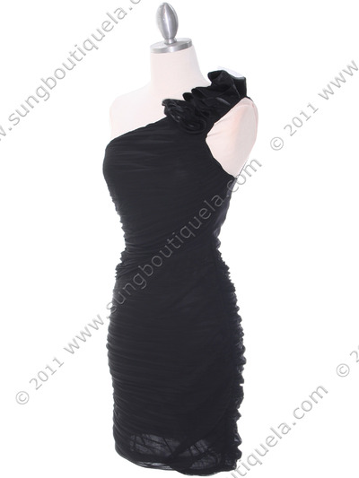 5567 Black Chiffon Ruched Cocktail Dress - Black, Alt View Medium