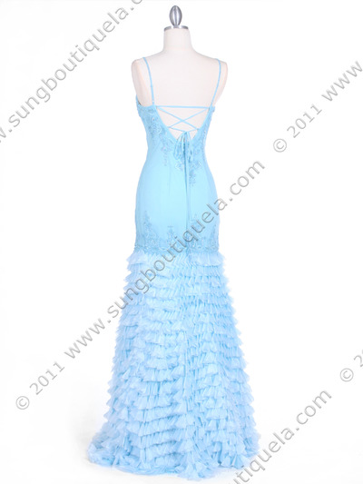 5569 Baby Blue Silk Beaded Evening Gown - Baby Blue, Back View Medium