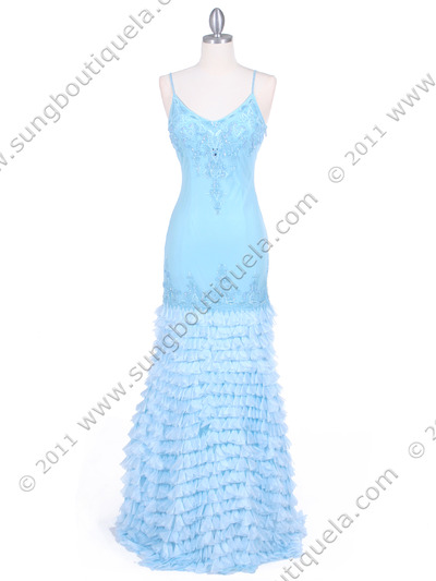 5569 Baby Blue Silk Beaded Evening Gown - Baby Blue, Front View Medium